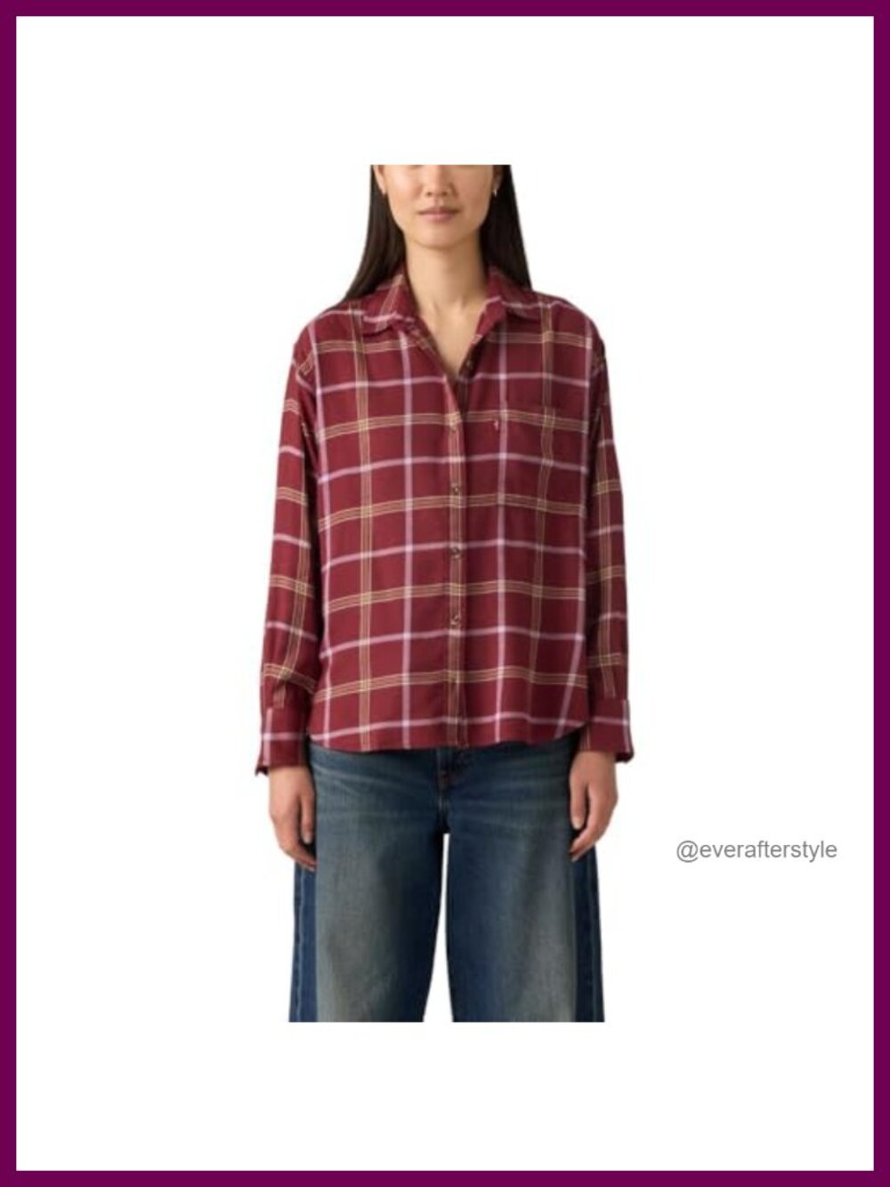 Plaid Flannel Long Sleeve Button Down Shirt Boxy Fit